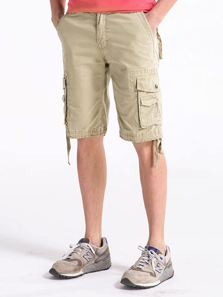 OCHENTA Men's Cargo Shorts Loose Fit Casual Work with Multi Pockets #3231 Khaki 34 - Image 3